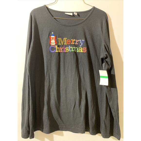 Kim Rogers NWT Christmas Long Sleeve Shirt Womens Large Black - Picture 1 of 5